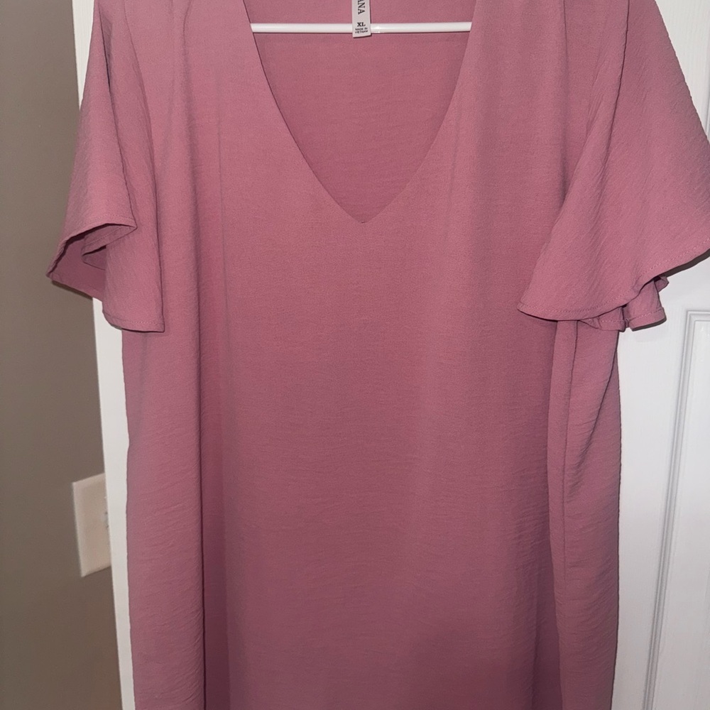Zenana Outfitters Pink Relaxed Short Sleeve Blouse